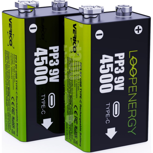 Аккумулятор Крона USB-С 500 mAh 9V Li-ion 2шт./уп. (Loop Energy) Verico (1UDBT-A3WEB2-NN) – Verico