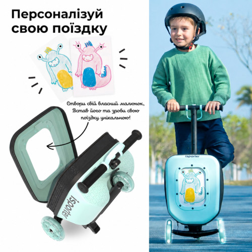 Самокат iSporter 2 в 1 Travel с чемоданом, мятный (K3_Mint) – iSporter (вид 1)