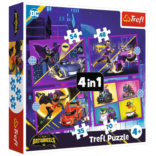 Пазл Trefl Batwheels Встречайте Batwheels 4 в 1 (35, 48, 54, 70) (5900511346589) – Trefl