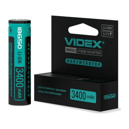 Аккумулятор 18650 3400mAh Li-Ion, protect, color box/1шт Videx (18650-P/3400/1CB) – Videx