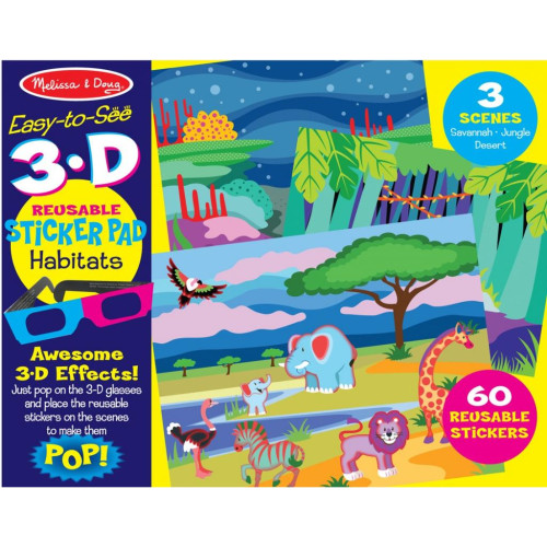 Набір для творчості Melissa&Doug Багаторазові 3D наліпки з окулярами Місця існування тварин (MD9376) – Melissa&Doug