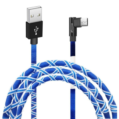 Дата кабель USB 2.0 AM to Micro 5P 1.0m White/Blue Grand-X (FM-08WB) – Grand-X