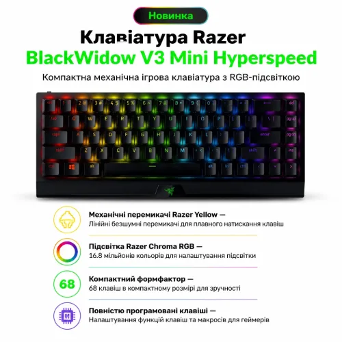 Клавиатура Razer BlackWidow V3 Mini Hyperspeed Yellow Switch RU (RZ03-03890700-R3R) – Razer