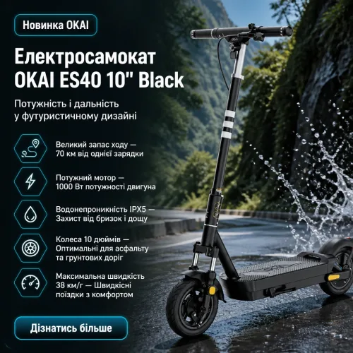 Електросамокат OKAI ES40 10" Black (ES40-B) – OKAI