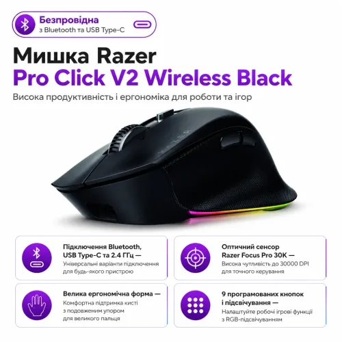 Мишка Razer Pro Click V2 Wireless Black (RZ01-03900100-R3M1) – Razer