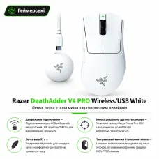 Мишка Razer DeathAdder V4 PRO Wireless/USB White (RZ01-05330200-R3G1)