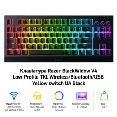 Клавіатура Razer BlackWidow V4 Low-Profile TKL Wireless/Bluetooth/USB Yellow switch UA Black (RZ03-05450100-R3M1)