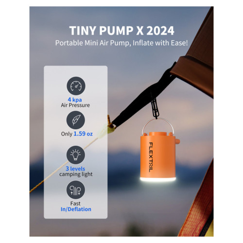 Насос для надувной мебели Flextail Tiny Pump Х з функцією ліхтаря, помаранчевий (6975755964379) – Flextail (вид 1)