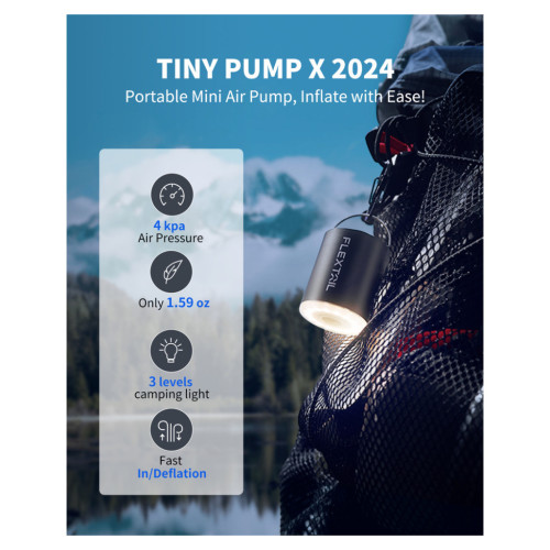 Насос для надувной мебели Flextail Tiny Pump Х з функцією ліхтаря, чорний (6975755964355) – Flextail (вид 1)