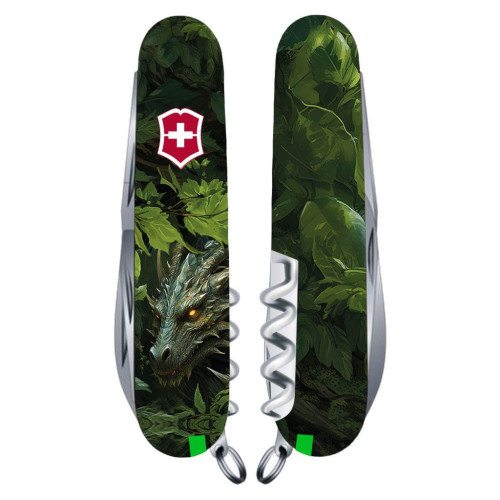 Ніж Victorinox Huntsman Zodiac 91 мм Зелений дерев'яний дракон (1.3713.3_Z3240p) – Victorinox