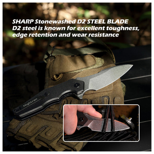 Ніж Hightron Mini Ventura, D2, G10, чорний, сталевий stonewash клинок (HK05BLKS) – Hightron (вид 2)