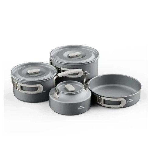 Набір туристичного посуду Naturehike CNK2450CF010, алюміній 2 каструлі, чайник, сковорідка (6976507663281) – Naturehike