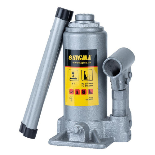 Домкрат Sigma гидравлический бутылочный 3т H 175-345мм (6106031) – Sigma
