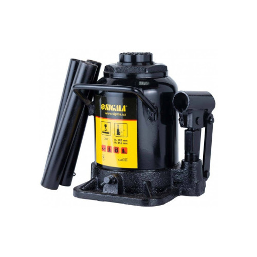 Домкрат Sigma гидравлический бутылочный низкопрофильный 20т, 185-355мм (6101211) – Sigma