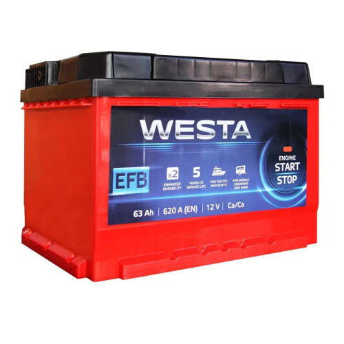 Акумулятор автомобільний Westa 6CT-63 А (0) RED EFB – Westa