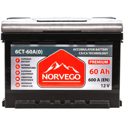 Аккумулятор автомобильный NORVEGO ВЕСТА Premium 60A +прав (0) (600 пуск) – NORVEGO