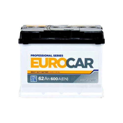 Аккумулятор автомобильный EUROCAR 6СТ-62АЗ (0) (-/+) (L2) 600А12V (E) – EUROCAR (вид 1)