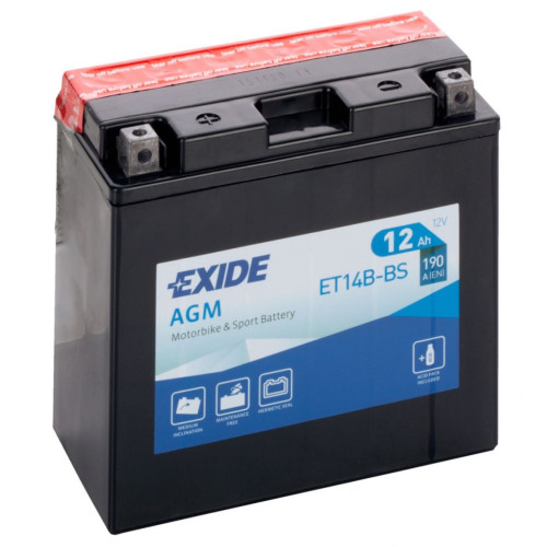Акумулятор автомобільний EXIDE Акумулятор Мото EXIDE AGM 12Ah (+/-) (190EN) (д150*ш70*в145) ET14B-BS (ET14B-BS) – EXIDE