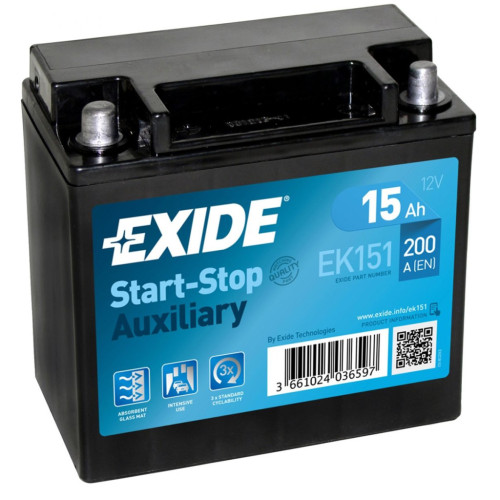 Акумулятор автомобільний EXIDE START STOP AUXILIARY 15Ah (+/-) (200EN) (EK151) – EXIDE