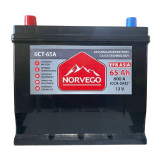 Аккумулятор автомобильный NORVEGO ВЕСТА Asia EFB 65A +лів (1) (600 пуск)