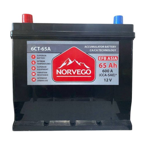 Аккумулятор автомобильный NORVEGO ВЕСТА Asia EFB 65A +лів (1) (600 пуск) – NORVEGO