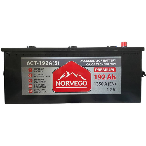 Аккумулятор автомобильный NORVEGO ВЕСТА Premium 192A +лів (3) (1350 пуск) – NORVEGO