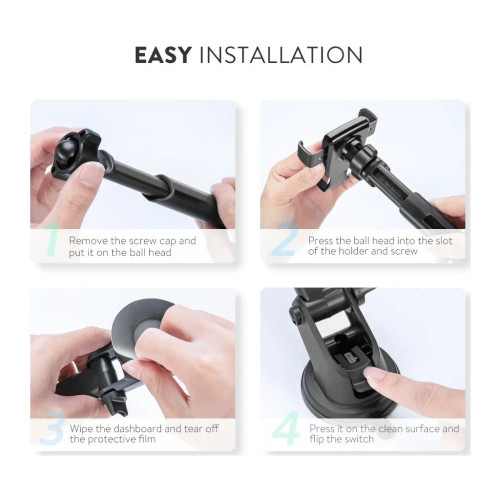 Универсальный автодержатель Ugreen LP200 Gravity Phone Holder with Suction Cup Black (60990B) – UGREEN (вид 2)