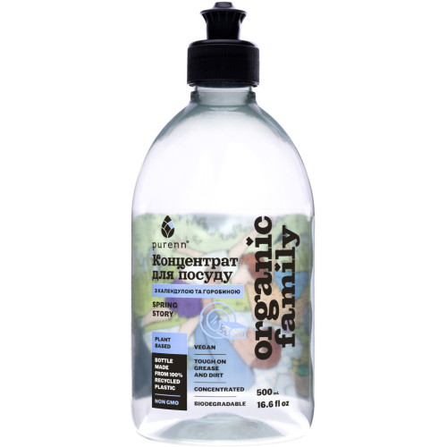 Средство для ручного мытья посуды Purenn Organic Family Spring Story с Лавандой, Календулой и Рябиной 500 мл (4751024880029) – Purenn