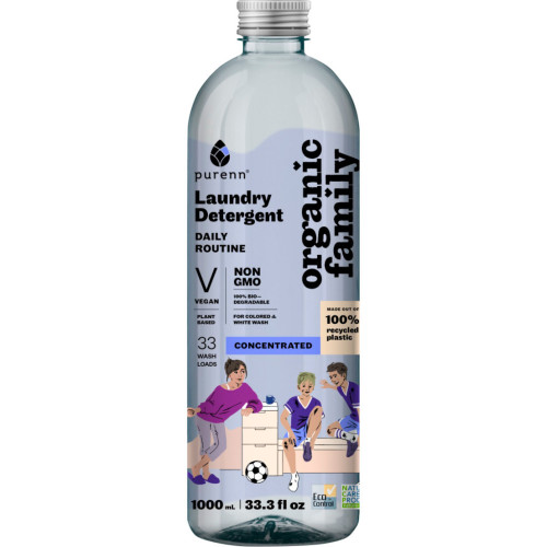 Гель для стирки Purenn Organic Family Daily Routine для цветных и белых вещей с Малиной 1 л (4751024880432) – Purenn (вид 1)