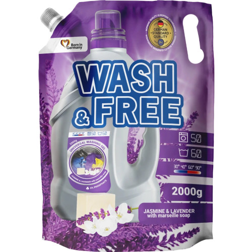 Гель для прання Wash&Free Жасмін та Лаванда з Марсельським милом 2 кг (4262396141873) – Wash&Free