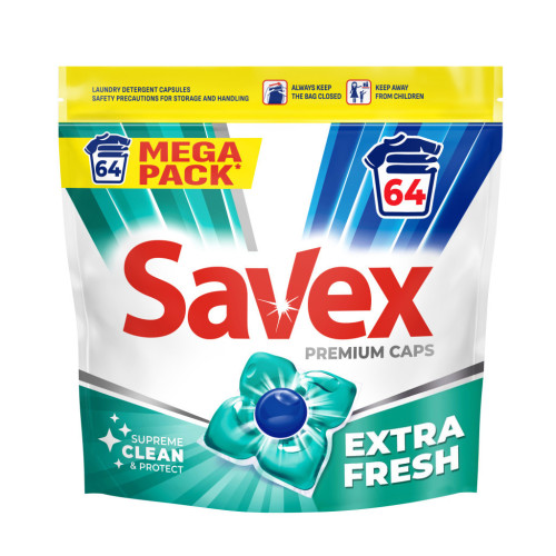 Капсулы для стирки Savex Premium Caps Extra Fresh 64 шт. (3800024048173) – Savex