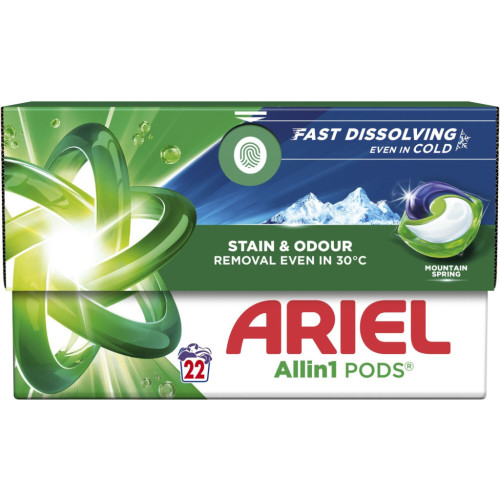 Капсули для прання Ariel Pods All-in-1 Гірське джерело 22 шт. (8700216765466) – Ariel