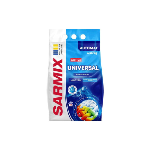 Стиральный порошок Sarmix Active Universal для всех типов стирки 4 кг (4820268104120) – Sarmix