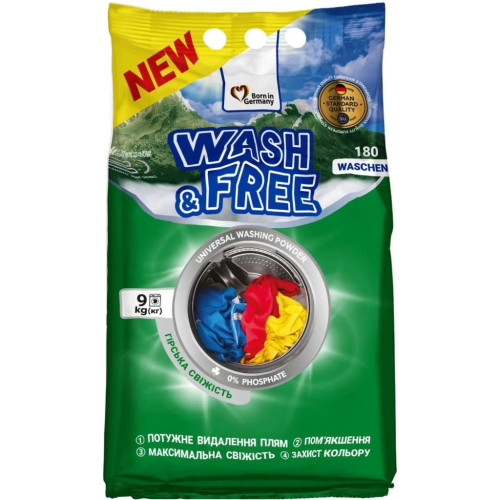 Пральний порошок Wash&Free Universal Гірська свіжість 9 кг (4823128004929) – Wash&Free