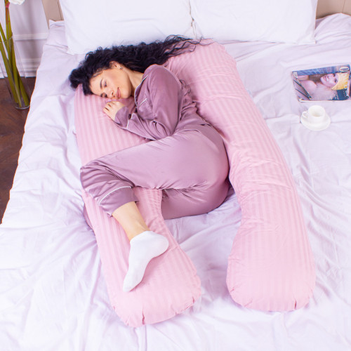 Подушка MirSon для вагітних і відпочинку Satin Stripe №8026 U-подібна Pink (2200006178644) – MirSon (вид 1)