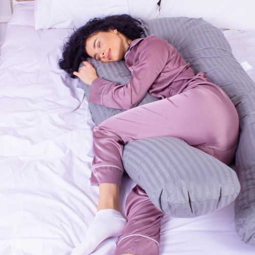 Подушка MirSon для вагітних і відпочинку Satin Stripe №8027 U-подібна Light Gray (2200006178651) – MirSon (вид 2)