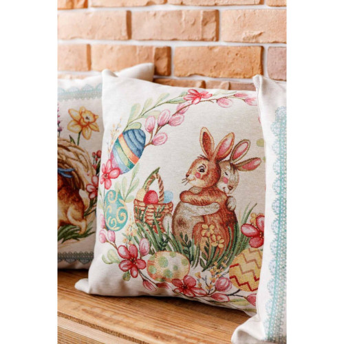 Подушка Прованс декоративная гобеленовая Зайчата в веночке Злагода 45х45 см (034260) – Прованс (вид 1)