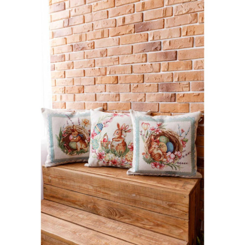 Подушка Прованс декоративная гобеленовая Зайчата в веночке Злагода 45х45 см (034260) – Прованс (вид 2)
