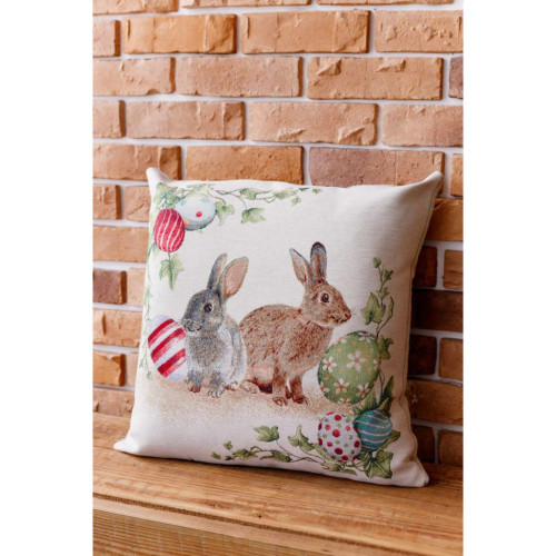 Подушка Прованс декоративная гобеленовая Пара зайцев с писанками Веснянка 45х45 см (034270) – Прованс