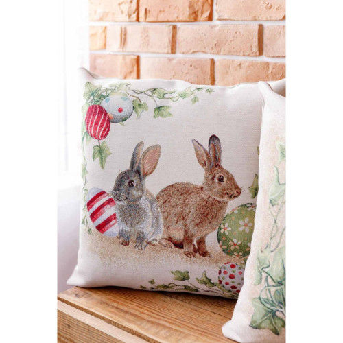 Подушка Прованс декоративная гобеленовая Пара зайцев с писанками Веснянка 45х45 см (034270) – Прованс (вид 1)