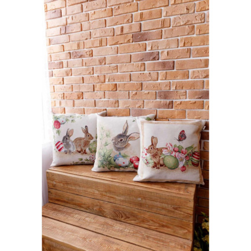 Подушка Прованс декоративная гобеленовая Пара зайцев с писанками Веснянка 45х45 см (034270) – Прованс (вид 3)