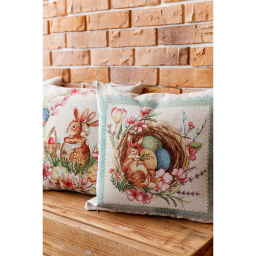 Подушка Прованс декоративная гобеленовая Зайчик в корзине Злагода 45х45 см (034258) – Прованс (вид 1)