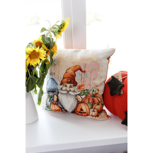 Подушка Прованс гобеленовая Тыквенные гномы с синим грибом 45х45 см (036206) – Прованс (вид 2)