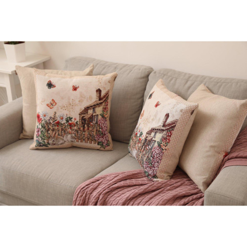Подушка Прованс гобеленова декоративна Alicia хатинка та кролики 45х45 см (026041) – Прованс (вид 2)