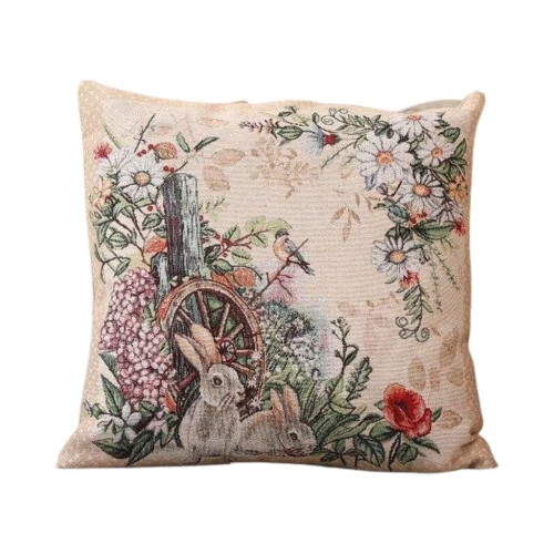Подушка Прованс гобеленова декоративна Alicia колесо та кролики 45х45 см (021821) – Прованс