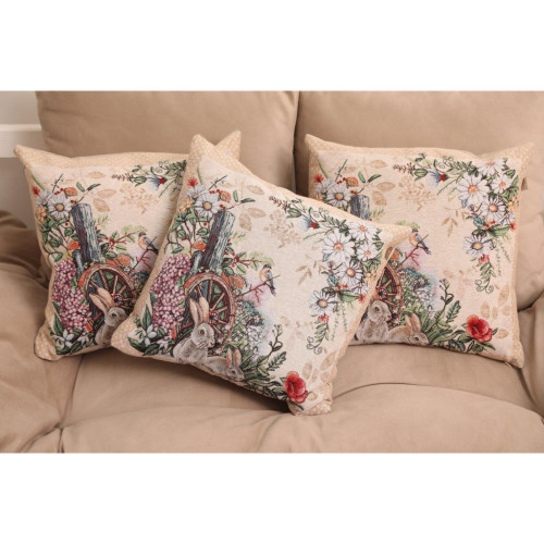 Подушка Прованс гобеленова декоративна Alicia колесо та кролики 45х45 см (021821) – Прованс (вид 2)