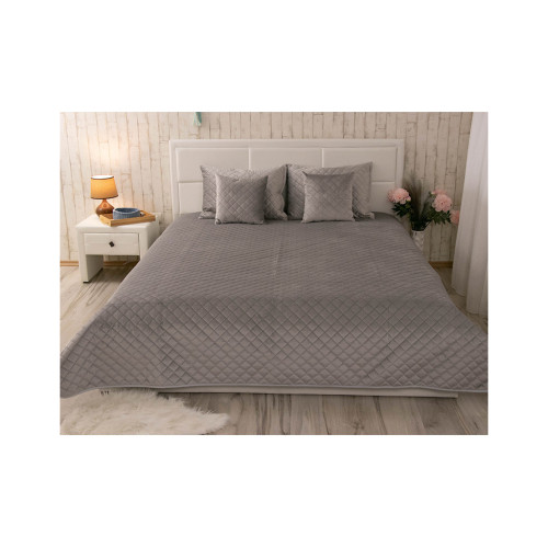 Покривало Руно двостороннє декоративне Velour Grey ромб 180х220 см (340.55_Grey ромб) – Руно
