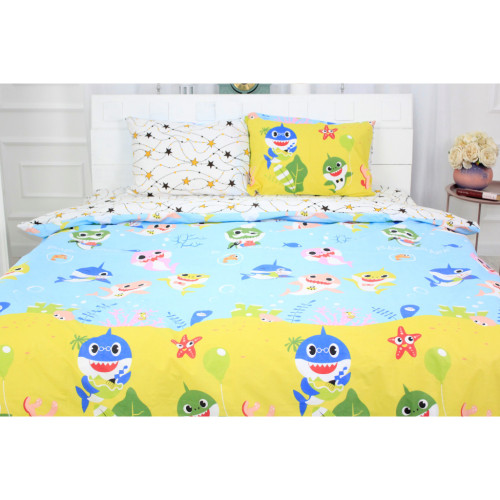 Постельное белье MirSon Бязь 17-0522 Sharks are fun Евро (2200003658064) – MirSon (вид 1)