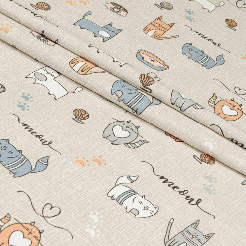 Постільна білизна Home Line Котяча радість бежевий бязь полуторний (174437) – Home Line (вид 1)