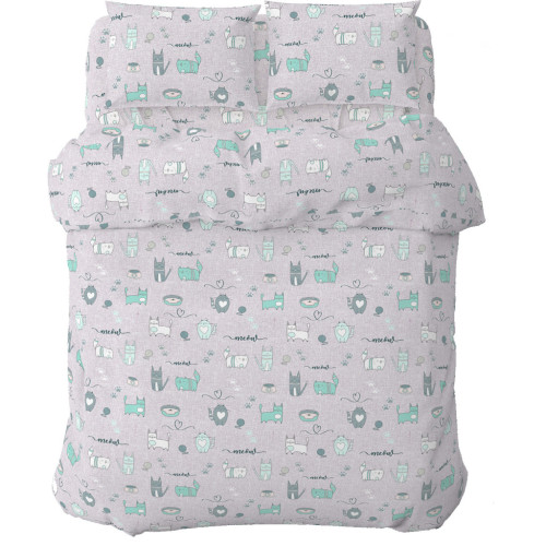 Постельное белье Home Line Кошачья радость бирюзовый, бязь, полуторный (179197) – Home Line